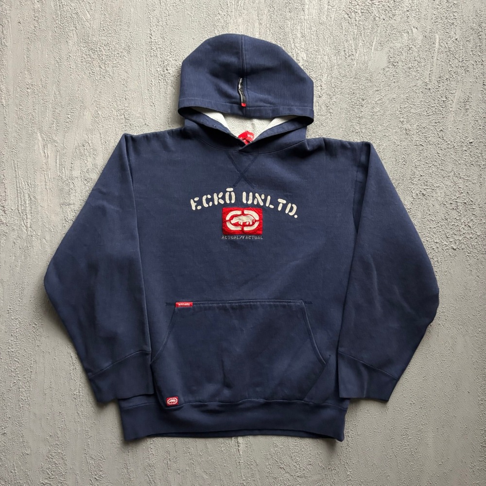 Vintage Ecko Unltd Logo Hoodie Mens Large Navy Blue 90s